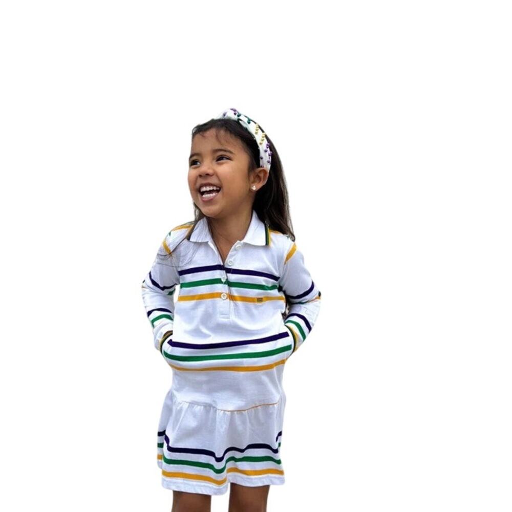 Mardi Gras Girls Dress With Purple, Green and Gold Stripes - Picture 4 of 5